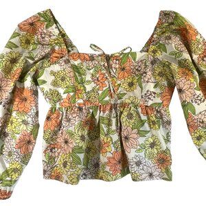 J. Crew Women's Squareneck Puff-sleeve Floral Boho Top - Size 8